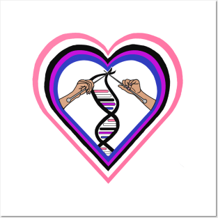 Genderfluid Pride Flag Knitted DNA Heart Posters and Art